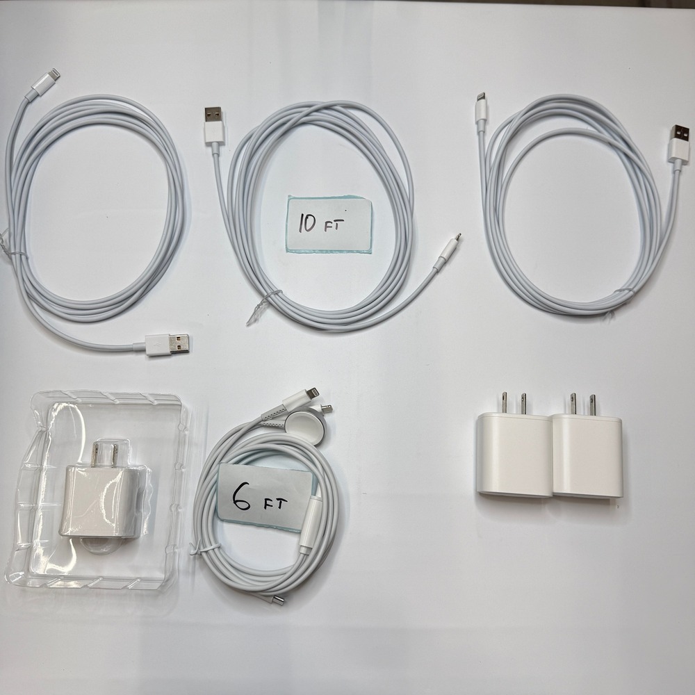 Set of 7 - 3 USB-A to Lightning Cables 10ft, 3 Adapters, 3-in-1 Watch Cable 6ft